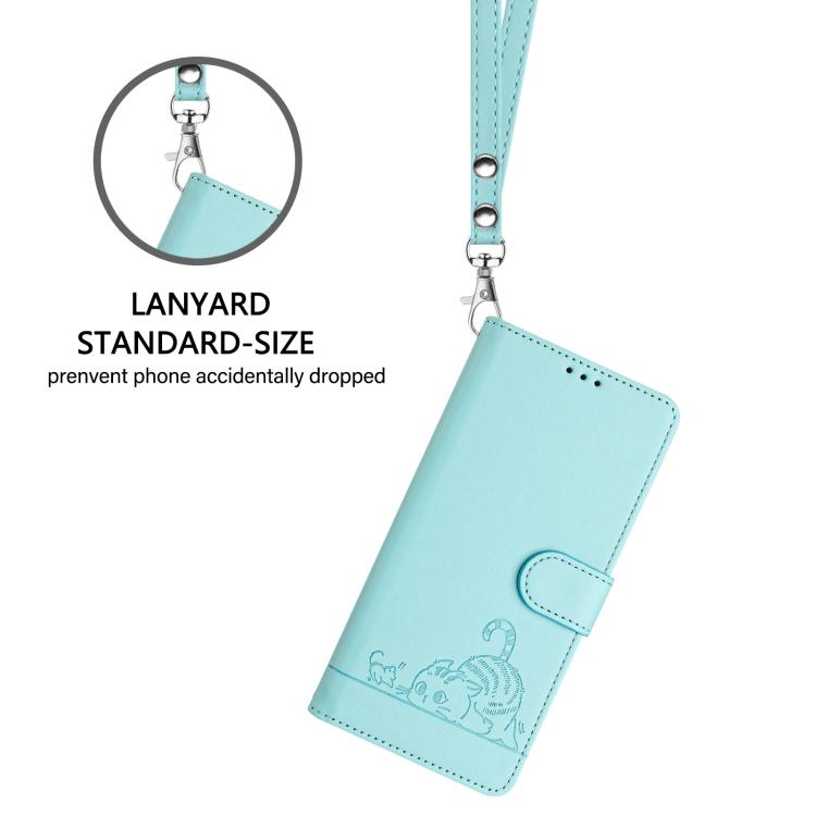 For Xiaomi Poco M7 4G 169mm Cat Rat Embossed Pattern RFID Leather Phone Case with Lanyard