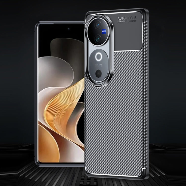 For vivo V40 Pro Carbon Fiber Texture Shockproof TPU Phone Case - Black