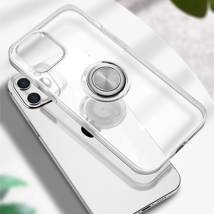 For iPhone 12 mini Transparent TPU Protective Case with Metal Ring Holder