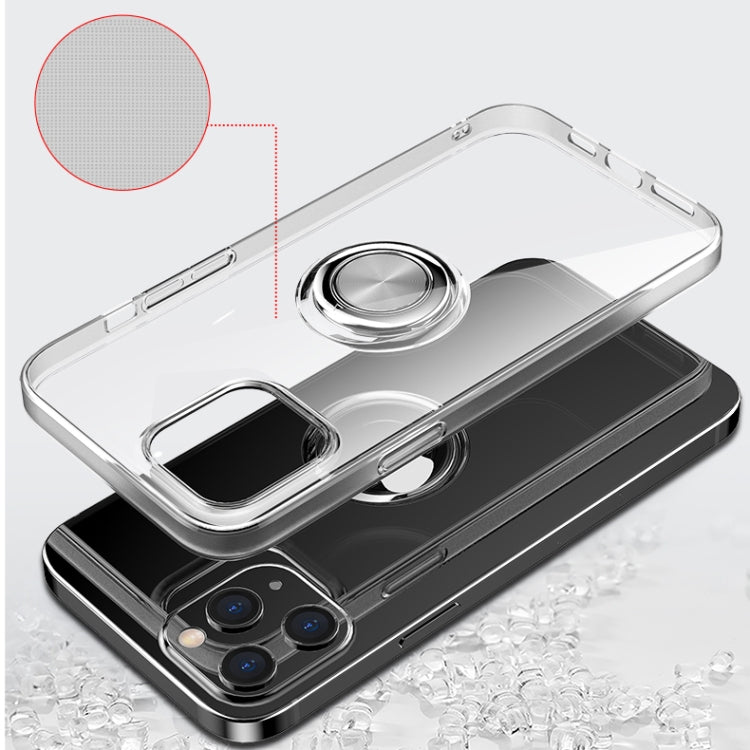 For iPhone 12 / 12 Pro Transparent TPU Protective Case with Metal Ring Holder