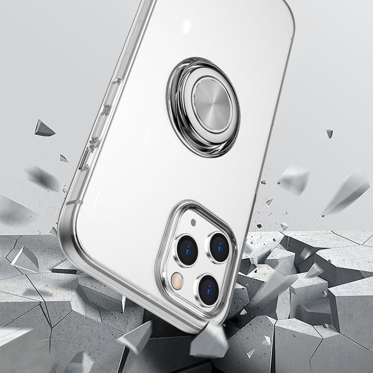 For iPhone 12 / 12 Pro Transparent TPU Protective Case with Metal Ring Holder