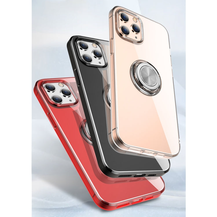 For iPhone 12 / 12 Pro Transparent TPU Protective Case with Metal Ring Holder