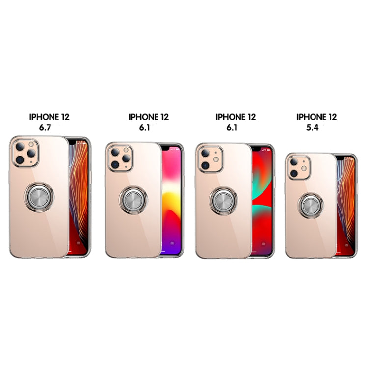 For iPhone 12 / 12 Pro Transparent TPU Protective Case with Metal Ring Holder