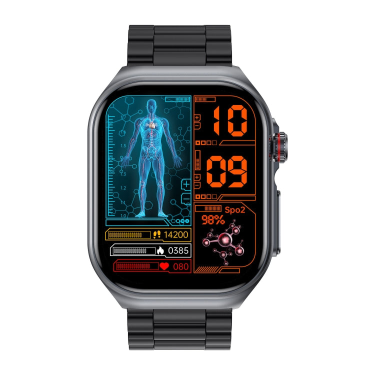 ET585 2.04 inch Steel Strap IP68 Waterproof Smart Watch, Support ECG / Blood Composition Measurement - Black