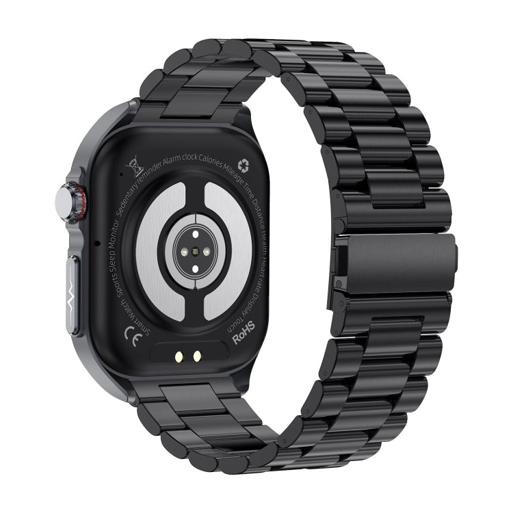 ET585 2.04 inch Steel Strap IP68 Waterproof Smart Watch, Support ECG / Blood Composition Measurement - Black