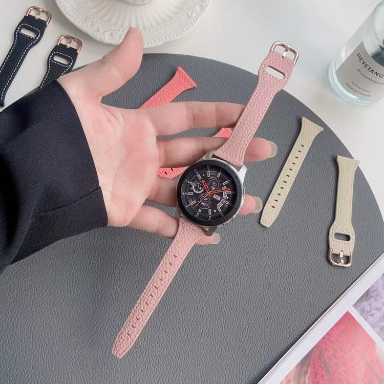 20mm T-shaped Starry Sky Style Litchi Texture Genuine Leather Watch Band