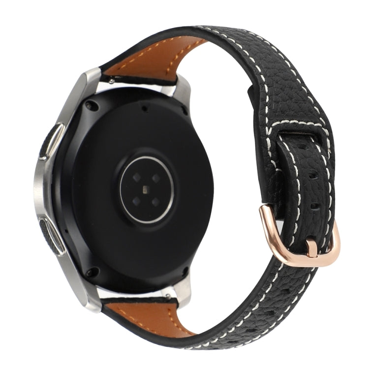 20mm T-shaped Starry Sky Style Litchi Texture Genuine Leather Watch Band