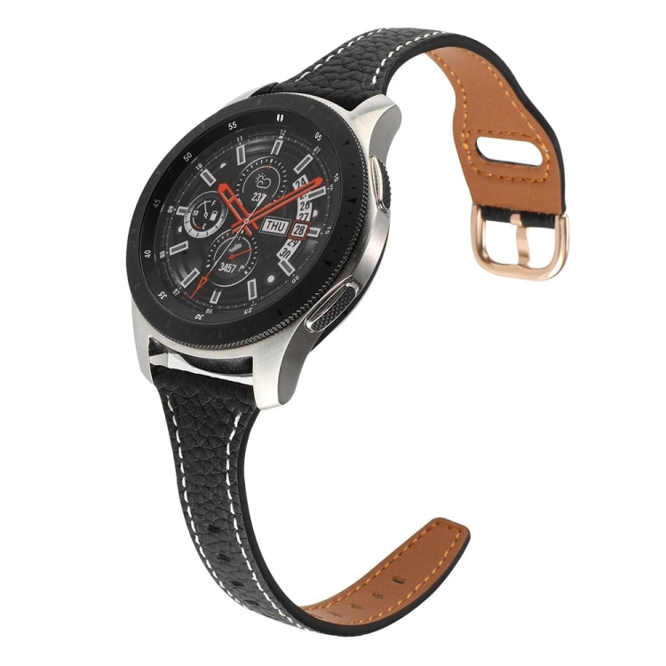 20mm T-shaped Starry Sky Style Litchi Texture Genuine Leather Watch Band