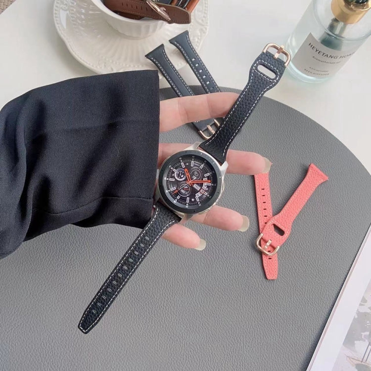 20mm T-shaped Starry Sky Style Litchi Texture Genuine Leather Watch Band