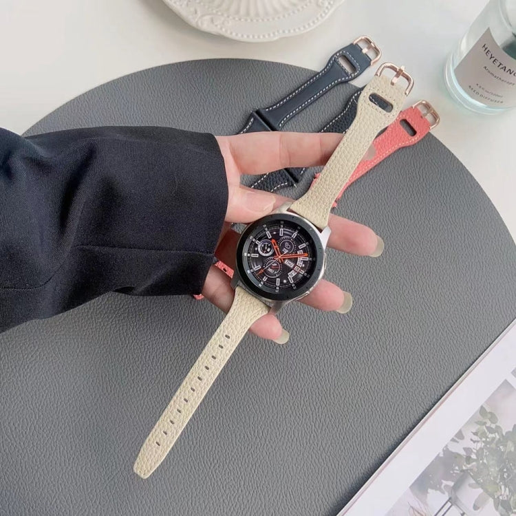 20mm T-shaped Starry Sky Style Litchi Texture Genuine Leather Watch Band