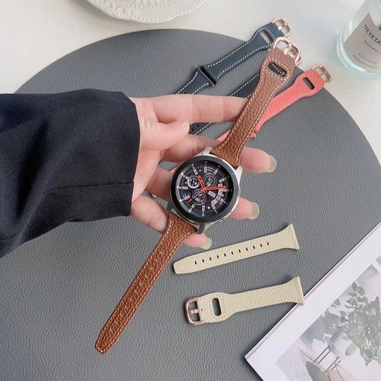 20mm T-shaped Starry Sky Style Litchi Texture Genuine Leather Watch Band