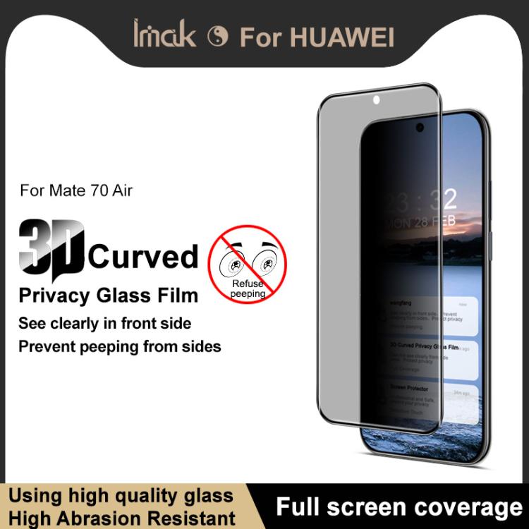 For Huawei Mate 70 Air 5G imak 3D Curved Privacy Full Screen Tempered Glass Film