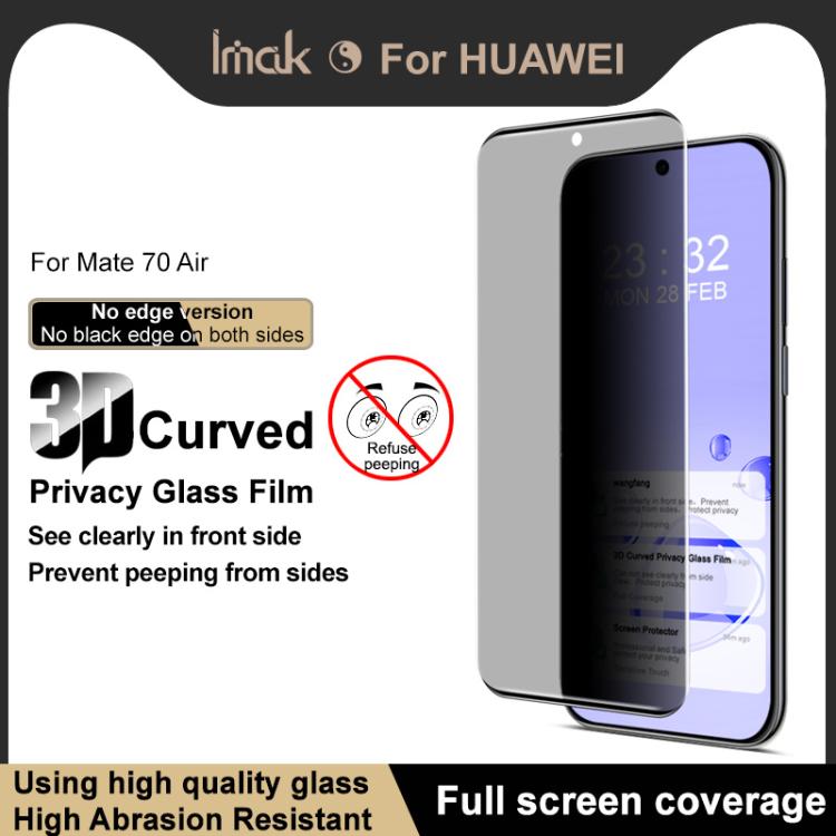 For Huawei Mate 70 Air 5G imak No Edge Version 3D Curved Privacy Full Screen Tempered Glass Film