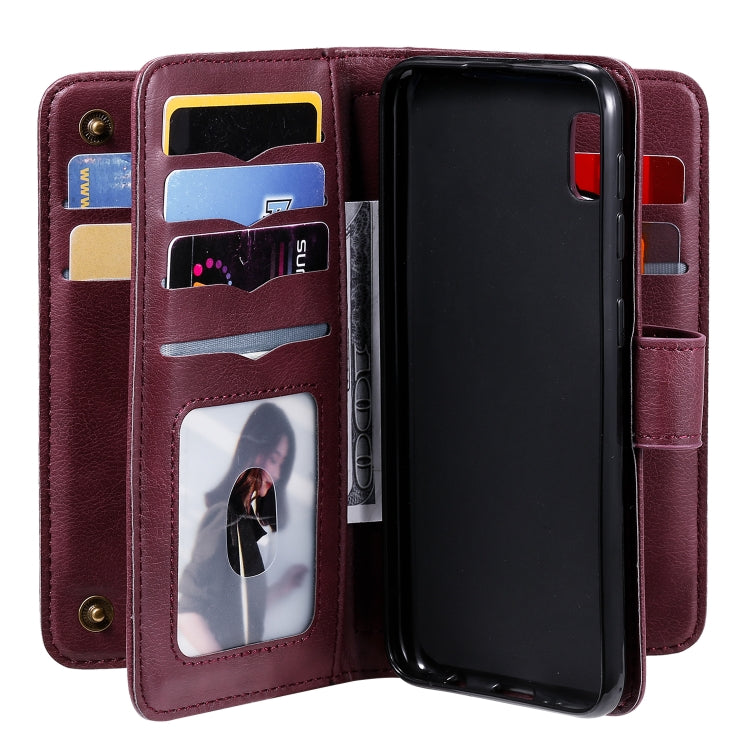 For Samsung Galaxy A10e Multifunctional Magnetic Copper Buckle Horizontal Flip Solid Color Leather Case with 10 Card Slots & Wallet & Holder & Photo Frame