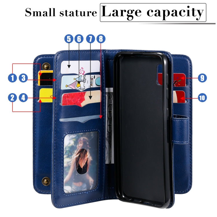 For Samsung Galaxy A10e Multifunctional Magnetic Copper Buckle Horizontal Flip Solid Color Leather Case with 10 Card Slots & Wallet & Holder & Photo Frame