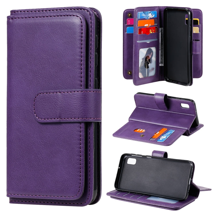 For Samsung Galaxy A10e Multifunctional Magnetic Copper Buckle Horizontal Flip Solid Color Leather Case with 10 Card Slots & Wallet & Holder & Photo Frame