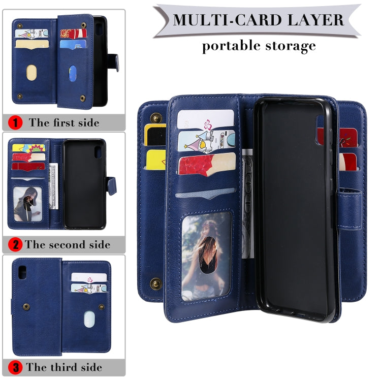 For Samsung Galaxy A10e Multifunctional Magnetic Copper Buckle Horizontal Flip Solid Color Leather Case with 10 Card Slots & Wallet & Holder & Photo Frame