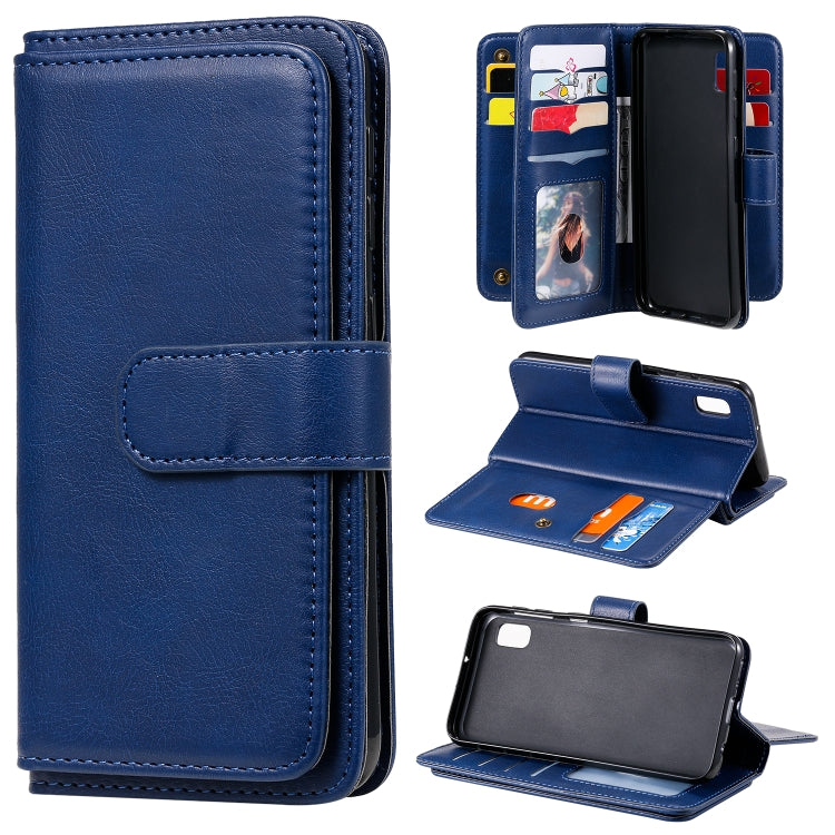 For Samsung Galaxy A10e Multifunctional Magnetic Copper Buckle Horizontal Flip Solid Color Leather Case with 10 Card Slots & Wallet & Holder & Photo Frame