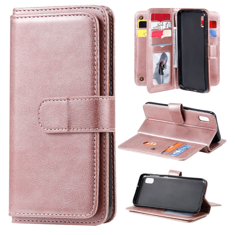 For Samsung Galaxy A10e Multifunctional Magnetic Copper Buckle Horizontal Flip Solid Color Leather Case with 10 Card Slots & Wallet & Holder & Photo Frame