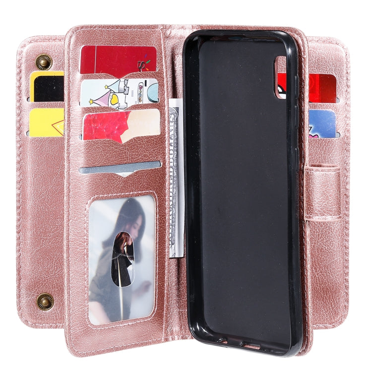 For Samsung Galaxy A10e Multifunctional Magnetic Copper Buckle Horizontal Flip Solid Color Leather Case with 10 Card Slots & Wallet & Holder & Photo Frame