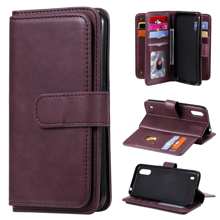 For Samsung Galaxy A01 Multifunctional Magnetic Copper Buckle Horizontal Flip Solid Color Leather Case with 10 Card Slots & Wallet & Holder & Photo Frame