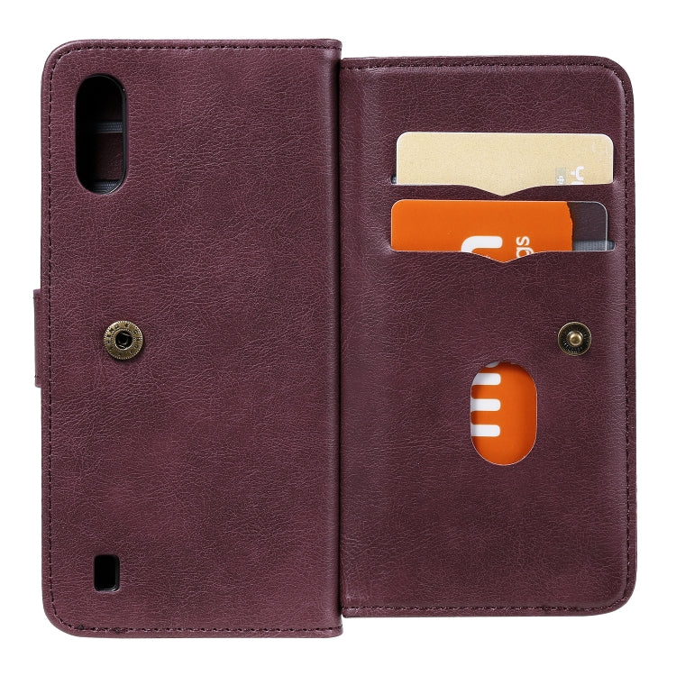 For Samsung Galaxy A01 Multifunctional Magnetic Copper Buckle Horizontal Flip Solid Color Leather Case with 10 Card Slots & Wallet & Holder & Photo Frame
