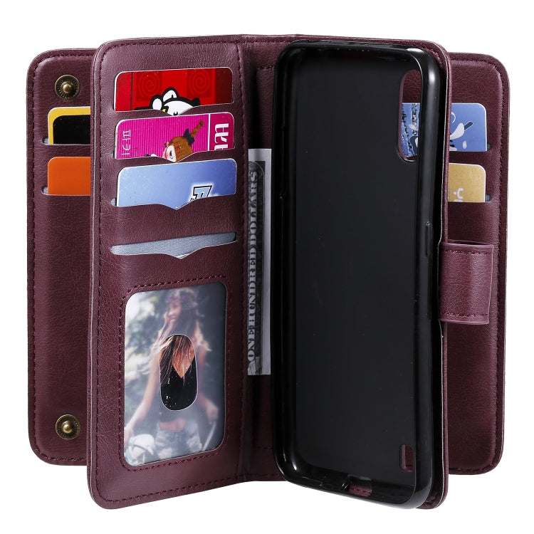 For Samsung Galaxy A01 Multifunctional Magnetic Copper Buckle Horizontal Flip Solid Color Leather Case with 10 Card Slots & Wallet & Holder & Photo Frame