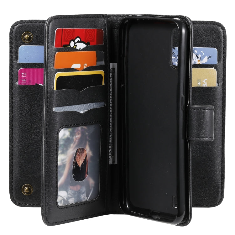 For Samsung Galaxy A01 Multifunctional Magnetic Copper Buckle Horizontal Flip Solid Color Leather Case with 10 Card Slots & Wallet & Holder & Photo Frame