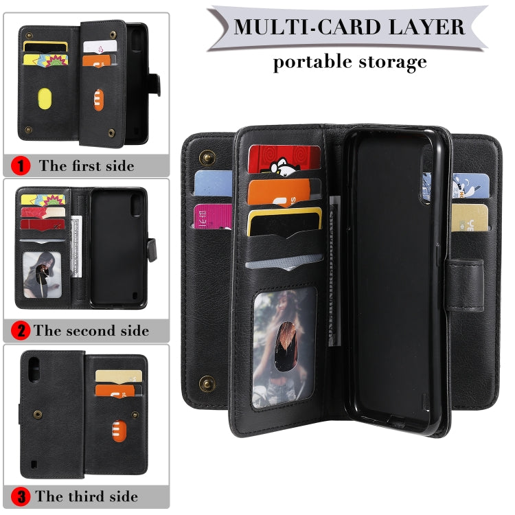 For Samsung Galaxy A01 Multifunctional Magnetic Copper Buckle Horizontal Flip Solid Color Leather Case with 10 Card Slots & Wallet & Holder & Photo Frame