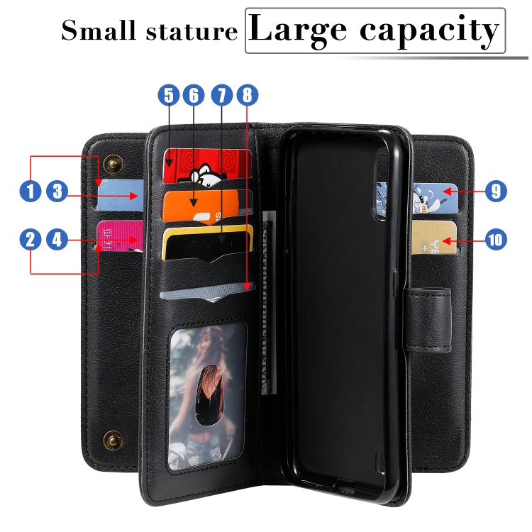 For Samsung Galaxy A01 Multifunctional Magnetic Copper Buckle Horizontal Flip Solid Color Leather Case with 10 Card Slots & Wallet & Holder & Photo Frame