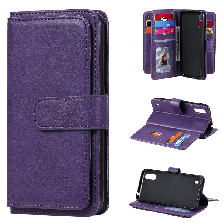 For Samsung Galaxy A01 Multifunctional Magnetic Copper Buckle Horizontal Flip Solid Color Leather Case with 10 Card Slots & Wallet & Holder & Photo Frame