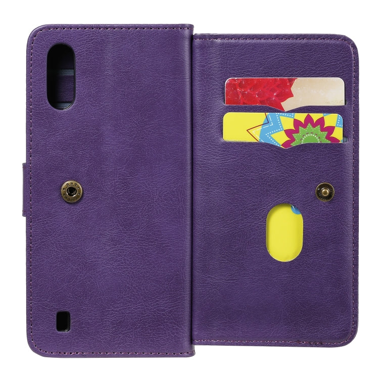 For Samsung Galaxy A01 Multifunctional Magnetic Copper Buckle Horizontal Flip Solid Color Leather Case with 10 Card Slots & Wallet & Holder & Photo Frame