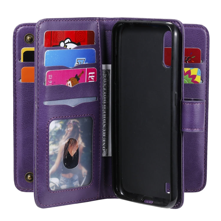 For Samsung Galaxy A01 Multifunctional Magnetic Copper Buckle Horizontal Flip Solid Color Leather Case with 10 Card Slots & Wallet & Holder & Photo Frame