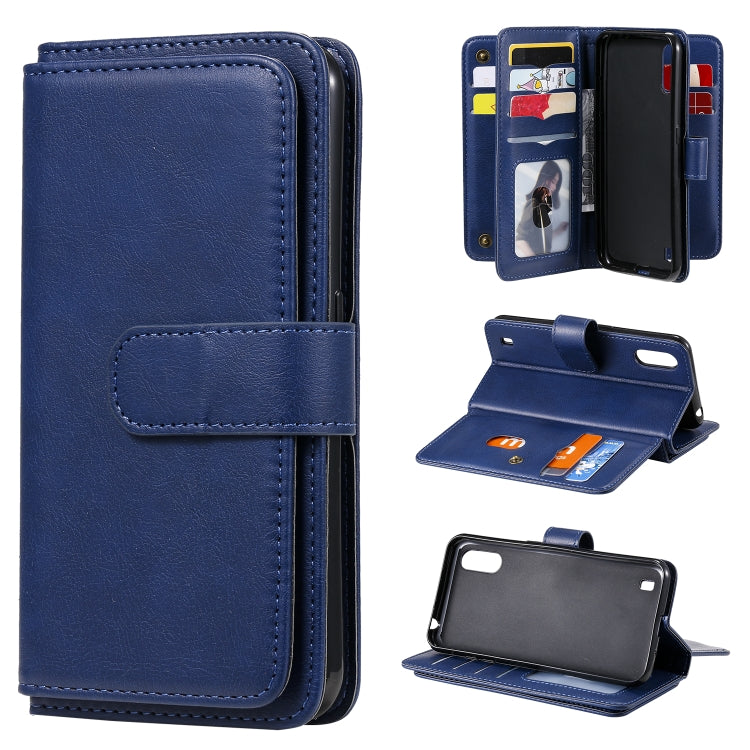 For Samsung Galaxy A01 Multifunctional Magnetic Copper Buckle Horizontal Flip Solid Color Leather Case with 10 Card Slots & Wallet & Holder & Photo Frame