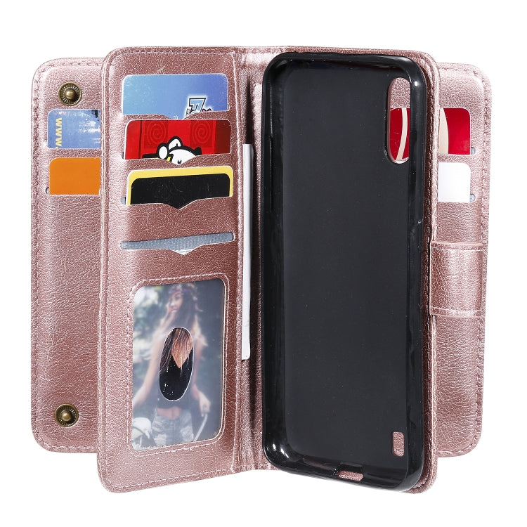 For Samsung Galaxy A01 Multifunctional Magnetic Copper Buckle Horizontal Flip Solid Color Leather Case with 10 Card Slots & Wallet & Holder & Photo Frame