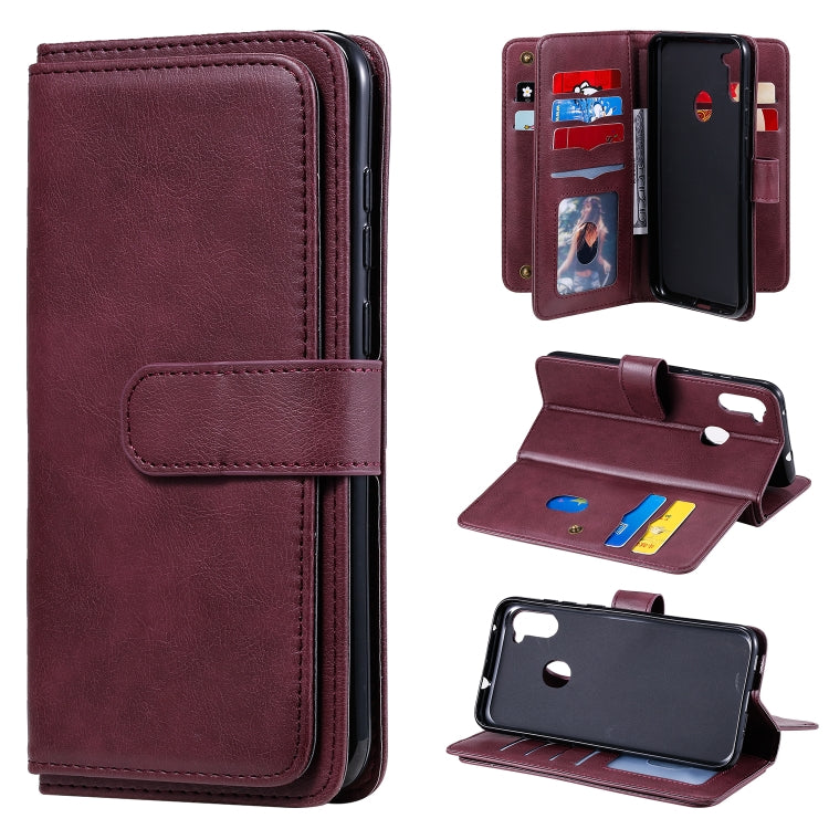 For Samsung Galaxy A11 Multifunctional Magnetic Copper Buckle Horizontal Flip Solid Color Leather Case with 10 Card Slots & Wallet & Holder & Photo Frame