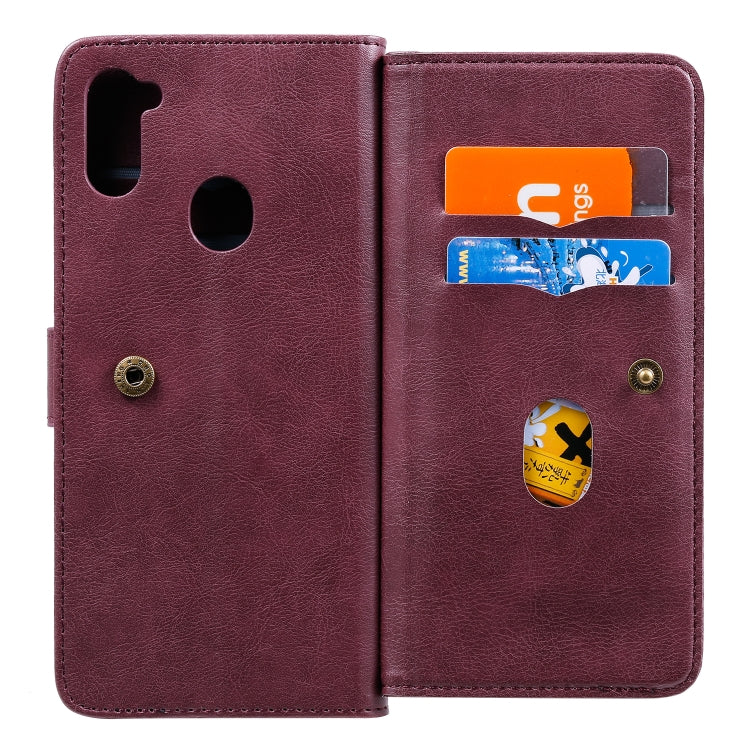 For Samsung Galaxy A11 Multifunctional Magnetic Copper Buckle Horizontal Flip Solid Color Leather Case with 10 Card Slots & Wallet & Holder & Photo Frame