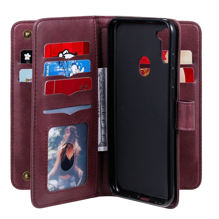 For Samsung Galaxy A11 Multifunctional Magnetic Copper Buckle Horizontal Flip Solid Color Leather Case with 10 Card Slots & Wallet & Holder & Photo Frame