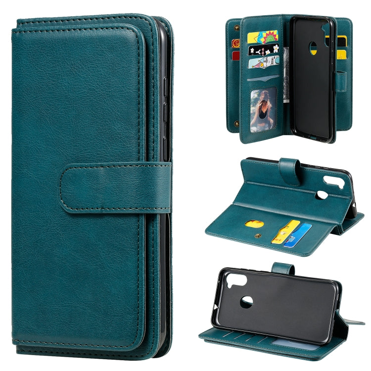 For Samsung Galaxy A11 Multifunctional Magnetic Copper Buckle Horizontal Flip Solid Color Leather Case with 10 Card Slots & Wallet & Holder & Photo Frame