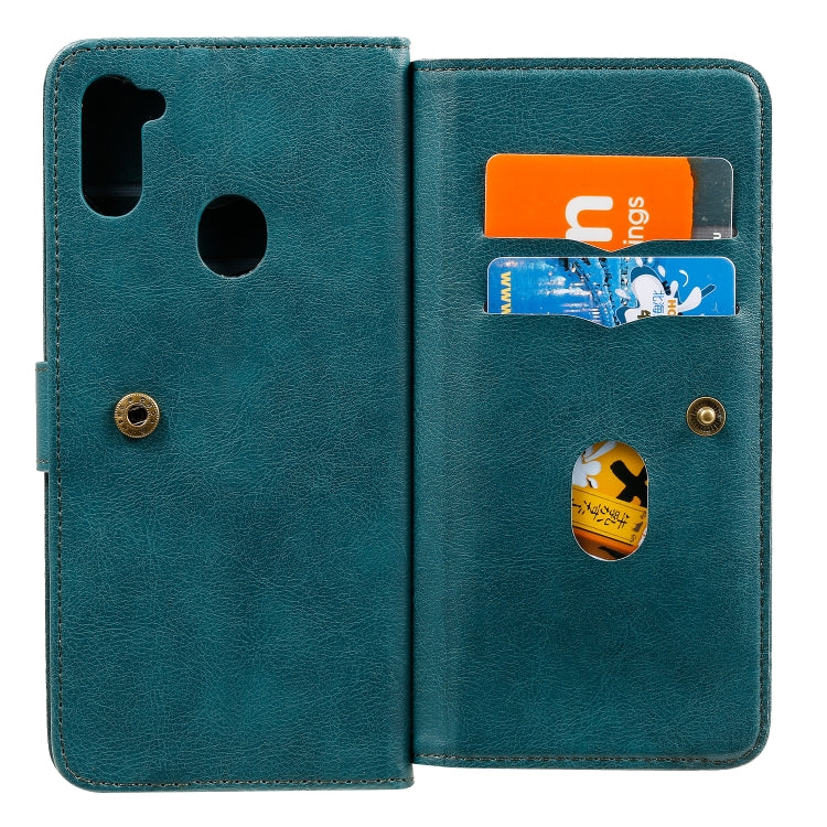 For Samsung Galaxy A11 Multifunctional Magnetic Copper Buckle Horizontal Flip Solid Color Leather Case with 10 Card Slots & Wallet & Holder & Photo Frame