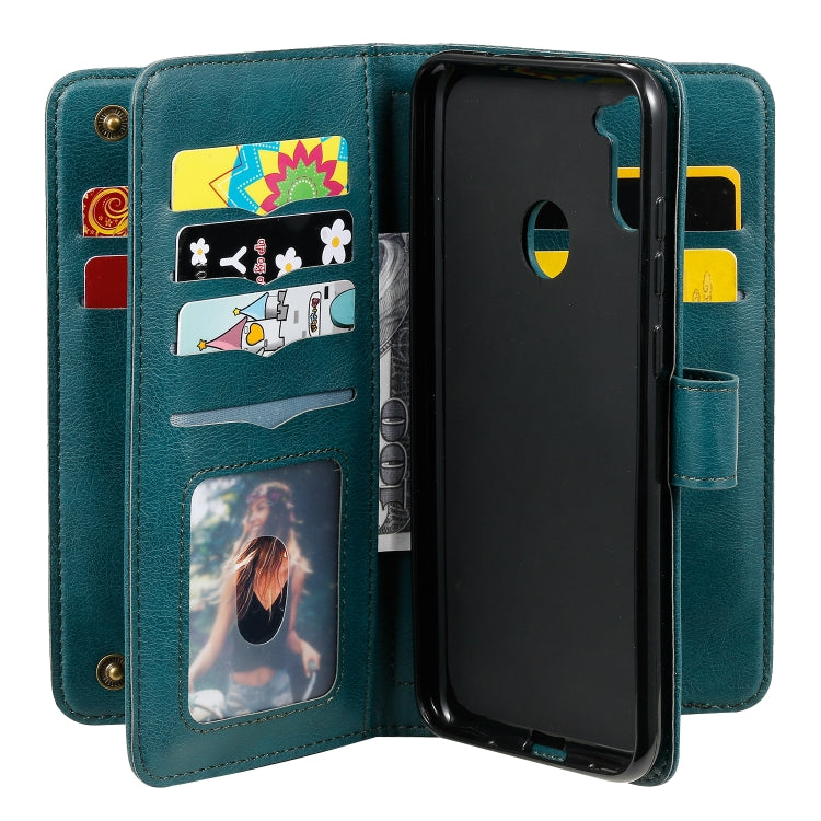 For Samsung Galaxy A11 Multifunctional Magnetic Copper Buckle Horizontal Flip Solid Color Leather Case with 10 Card Slots & Wallet & Holder & Photo Frame