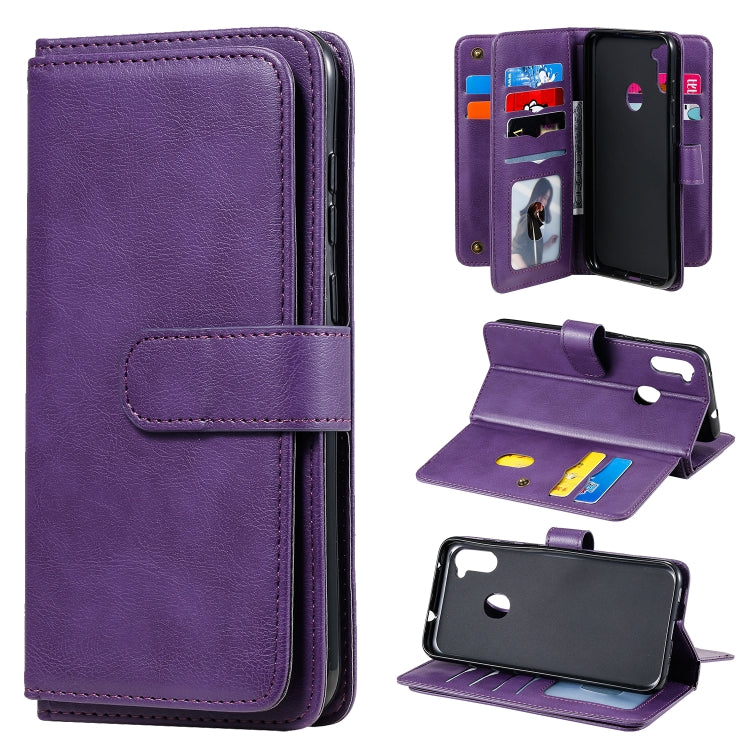 For Samsung Galaxy A11 Multifunctional Magnetic Copper Buckle Horizontal Flip Solid Color Leather Case with 10 Card Slots & Wallet & Holder & Photo Frame