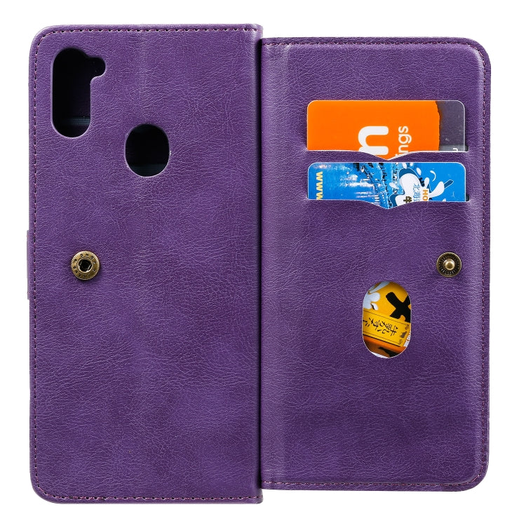 For Samsung Galaxy A11 Multifunctional Magnetic Copper Buckle Horizontal Flip Solid Color Leather Case with 10 Card Slots & Wallet & Holder & Photo Frame