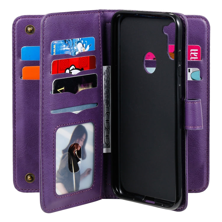 For Samsung Galaxy A11 Multifunctional Magnetic Copper Buckle Horizontal Flip Solid Color Leather Case with 10 Card Slots & Wallet & Holder & Photo Frame