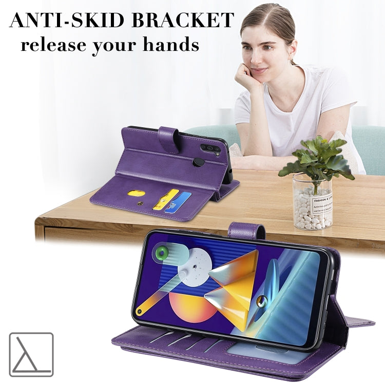 For Samsung Galaxy A11 Multifunctional Magnetic Copper Buckle Horizontal Flip Solid Color Leather Case with 10 Card Slots & Wallet & Holder & Photo Frame