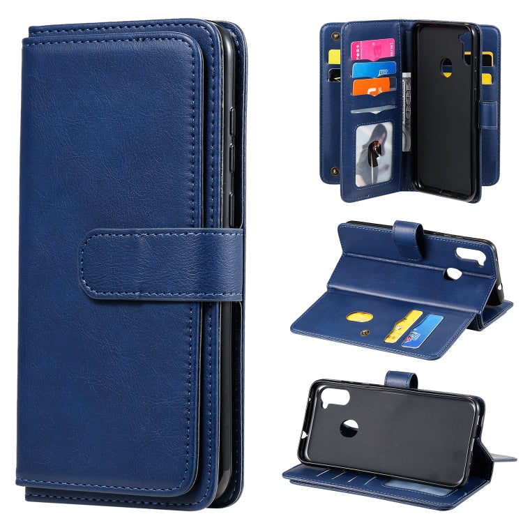 For Samsung Galaxy A11 Multifunctional Magnetic Copper Buckle Horizontal Flip Solid Color Leather Case with 10 Card Slots & Wallet & Holder & Photo Frame
