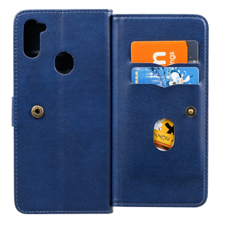 For Samsung Galaxy A11 Multifunctional Magnetic Copper Buckle Horizontal Flip Solid Color Leather Case with 10 Card Slots & Wallet & Holder & Photo Frame