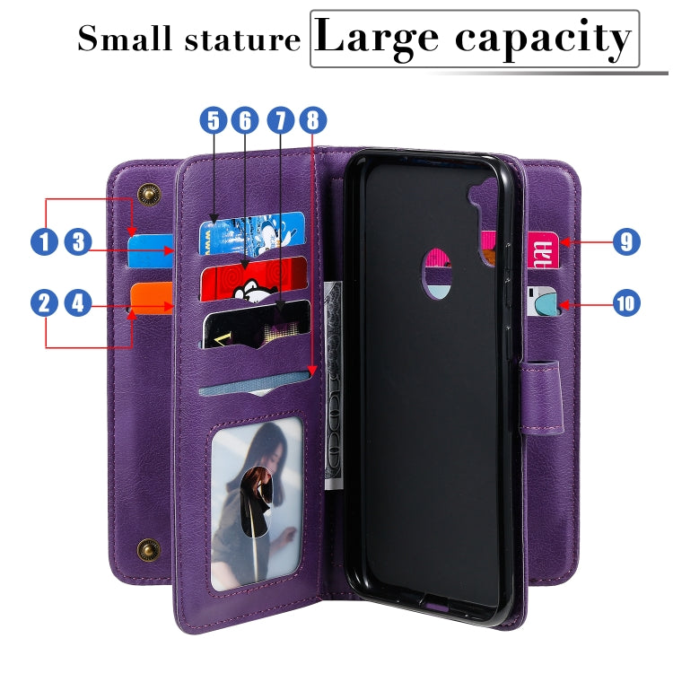 For Samsung Galaxy A11 Multifunctional Magnetic Copper Buckle Horizontal Flip Solid Color Leather Case with 10 Card Slots & Wallet & Holder & Photo Frame