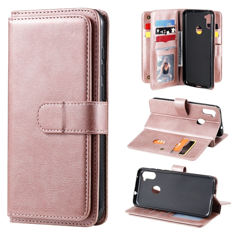For Samsung Galaxy A11 Multifunctional Magnetic Copper Buckle Horizontal Flip Solid Color Leather Case with 10 Card Slots & Wallet & Holder & Photo Frame