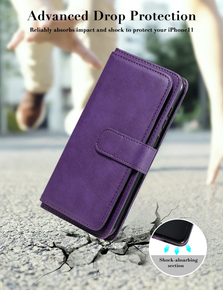 For Samsung Galaxy A11 Multifunctional Magnetic Copper Buckle Horizontal Flip Solid Color Leather Case with 10 Card Slots & Wallet & Holder & Photo Frame